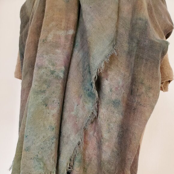 NEW Painted dyed silk cashmere scarf wrap beige black brown tan green gray blue - Picture 14 of 15